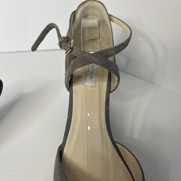 Cole Haan Women's Sz 7.5 B Lacey Suede Walnut Wedge Ankle Strap 3" Heels NWNT - Picture 11 of 12